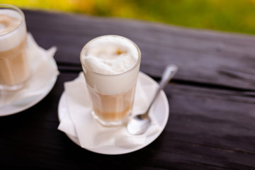 A glass of cappuccino on the terrace. Lithuania, Vilnius district