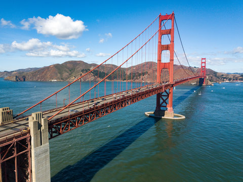 An aerial photograph of the Golden Gate Bridge