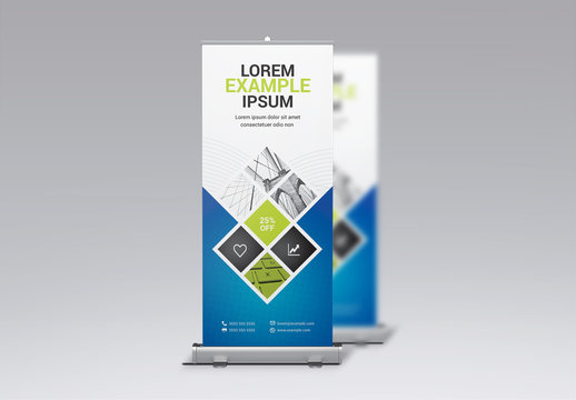 Roll-Up Banner Layout with Blue and Green Elements