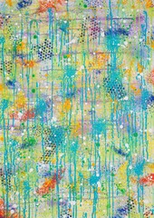 Malerei/ Gemälde/ Hintergrund, Malerei "Frühlingslied" von Carola Vahldiek, hell, Rot, Gelb, Himmelblau, Grün, Gouache, Farben