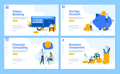 Obraz na płótnie Canvas Set of flat design web page templates of online banking, financial consulting, savings, business investment. Modern vector illustration concepts for website and mobile website development. 