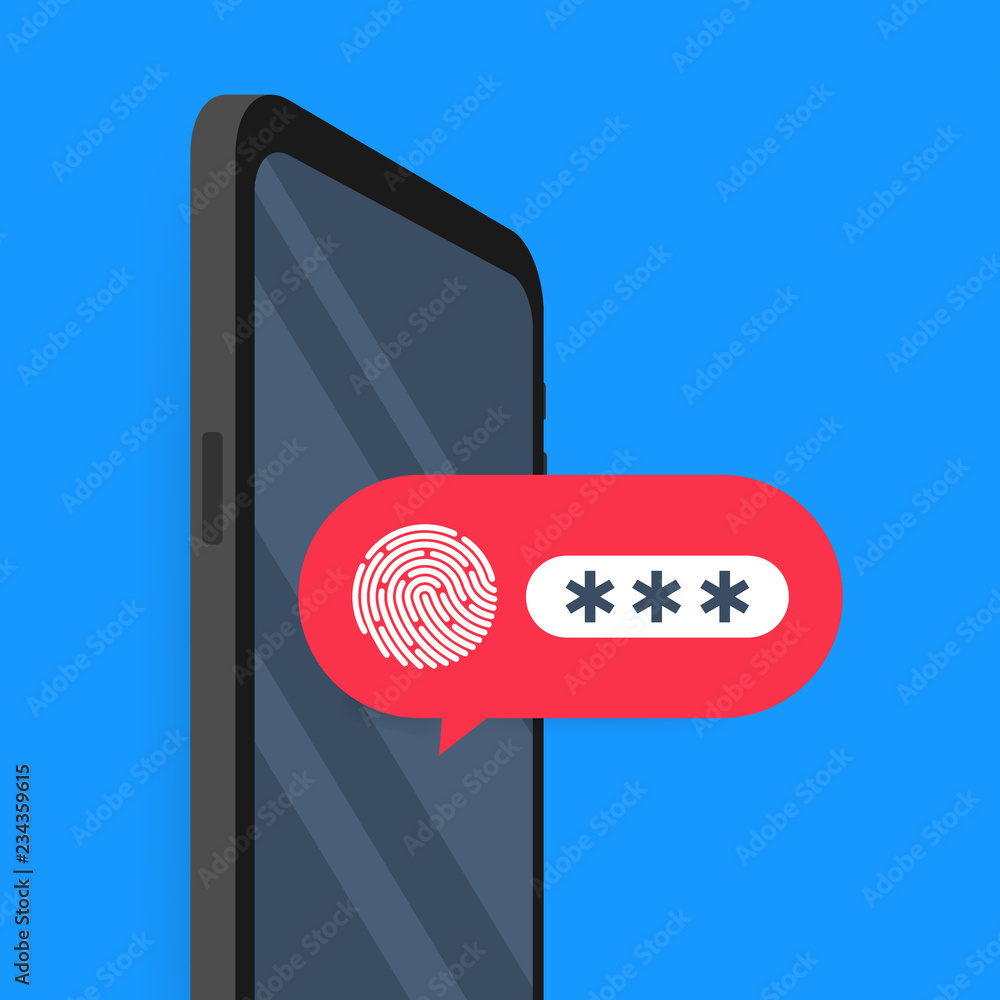 Poster mobile phone unlocked notification button and password field vector, concept of smartphone security,