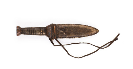 ancient weapon, hunting knife on a white background