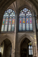 Fototapeta premium Colorful stained glass windows in Basilique Saint-Urbain, 13th century gothic church in Troyes, France