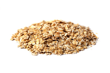 rolled oats flakes on a white background