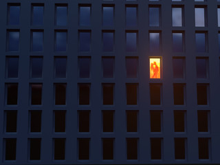 happy couple in the night window