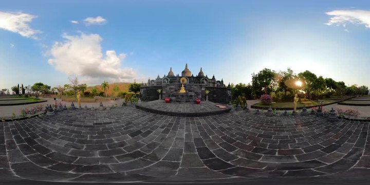 vr360 buddhist temple Brahma Vihara Arama with statues of the gods. balinese temple, old hindu architecture, Bali architecture, ancient design. Travel concept. indonesia