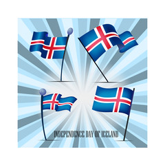 Independence Day of Icelandic, a set of flags, vector illustration