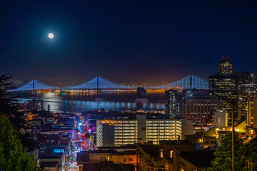 San Francisco & Bay Bridge full moon