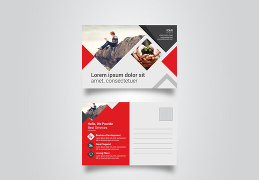 Postcard Layout with Red Elements
