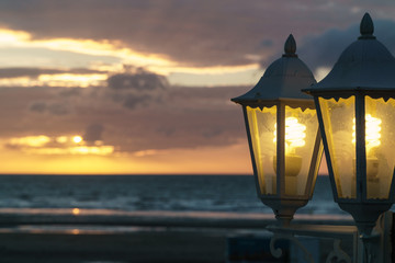 Lamps at a beach promenade