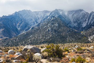 Fototapeta na wymiar View of Lone Pine Peak, east side of the Sierra Nevada range, the town of Lone Pine, California, Inyo County, United States of America, Inyo National Forest