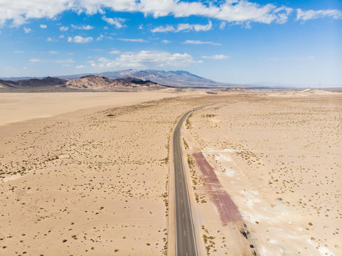 View of Mojave Desert panorama, an arid rain-shadow desert and the driest desert in North America, California, United States of America