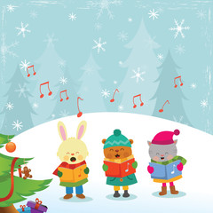 Obraz na płótnie Canvas Cute Animals Singing Christmas Carol