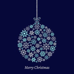 Fototapeta na wymiar Vector illustration of a Christmas ball made from snowflakes. Holiday design, triangle snowflakes