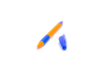 Pen without cap on white isolated background