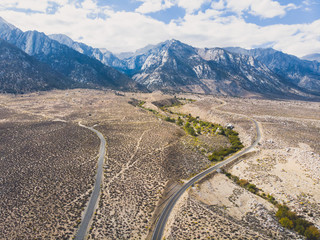 View of Lone Pine Peak, east side of the Sierra Nevada range, the town of Lone Pine, California,...