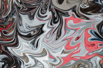 Liquify Abstract Pattern With Black, Coral And Grey Graphics Color Art Form. Digital Background With Liquifying Flow.