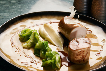 Goose breast galantine, mushroom fricassee, young cabbage and sa