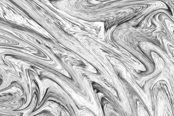 Digital Dark Grey Background With Spread Liquify Flow. Black And White Color Liquifying Pattern.