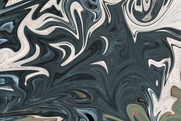 Liquify Abstract Pattern With Green, Grey, Brown And Black Graphics Color Art Form. Digital Background With Liquifying Flow.