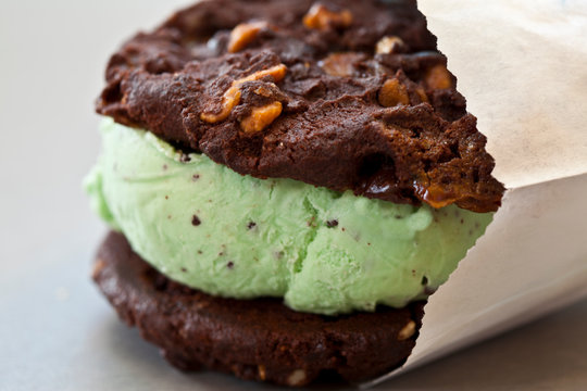 Mint ice cream chocolate cookie sandwich