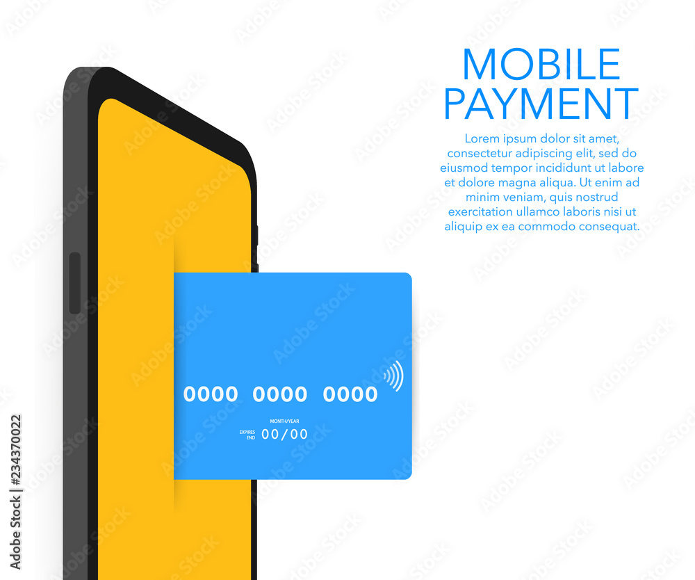 Poster secure payment with facial recognition and identification on smartphone. smartphone unlocked with fa
