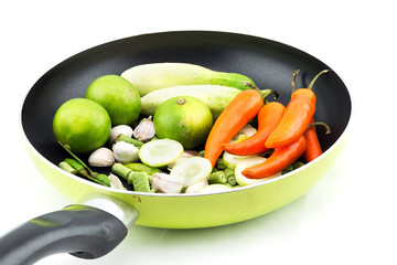 orange, mini sweet peppers in pan