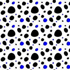 Hand drawn seamless pattern of sSmall and big dots on a white background. Vector illustration.