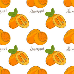 Kumquat. Fruit. Background, wallpaper, texture. Seamless. On a white background. It can be used on fabric packaging.
