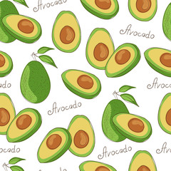 Avocado. Background, wallpaper, texture. Exotic fruit. Seamless. Sketch.