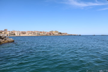 Fototapeta premium Boatstrip around Syracuse at Mediterranean Sea, Sicily Italy