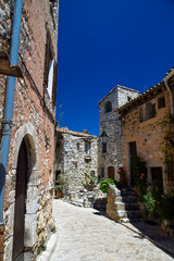 Architecture and street scenes from the medieval French village of Tourrettes Sir Loup in the Alpes Maritimes department