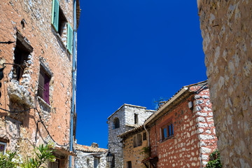 Architecture and street scenes from the medieval French village of Tourrettes Sir Loup in the Alpes Maritimes department
