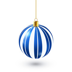 Christmas Tree Shiny Blue Ball. New Year Decoration. Winter Season. December Holidays. Greeting Gift Card Or Banner Element.