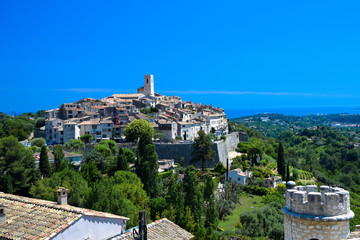 A panorama of the hilltop village of St Paul de Vence in Provence, France