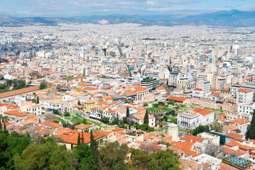 Obraz premium Summer cityscape of Athens houses of Placa district, Greece