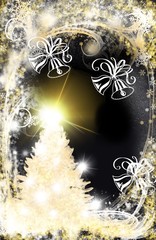 Winter Wedding Bells Arbor and Tree, with snow, night time glowing effect illustration background  