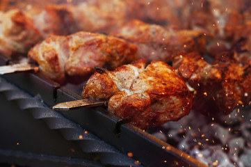 Barbecue grill with meat