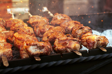 Barbecue grill with meat