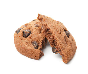 Tasty chocolate chip cookie on white background
