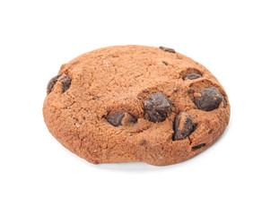 Tasty chocolate chip cookie on white background