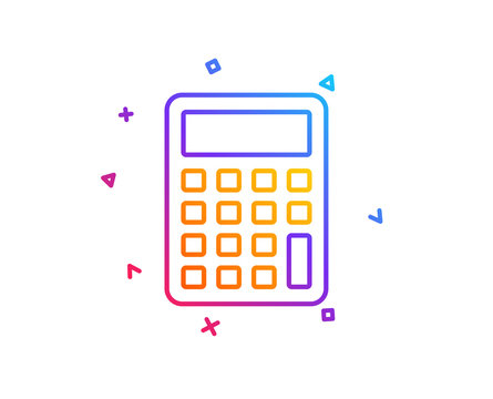 Calculator line icon. Accounting sign. Calculate finance symbol. Gradient line button. Calculator icon design. Colorful geometric shapes. Vector