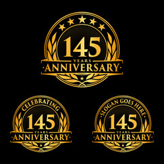 Naklejka premium 145 Years Anniversary Set. 145th Celebration Logo Collection. Vector and illustration. 