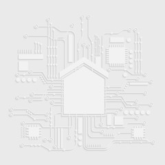 Microchip white house icon. Home automation vector illustration concept.