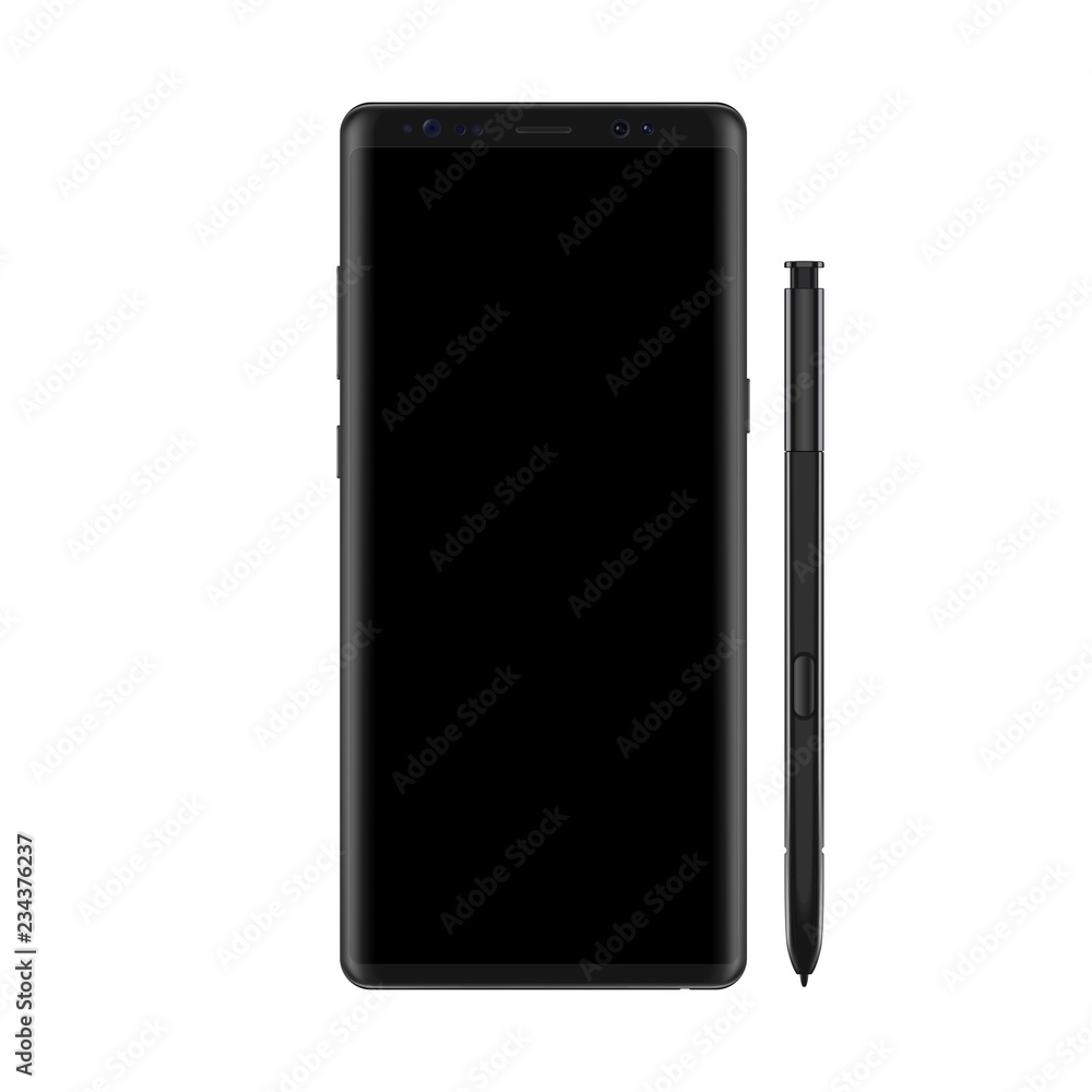 Poster new version of modern vector note smartphone with full blackk screen. frameless elegant display smar