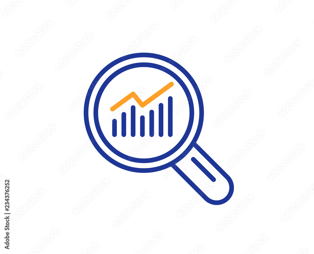 Aufkleber chart line icon. report graph or sales growth sign in magnifying glass. analysis and statistics data