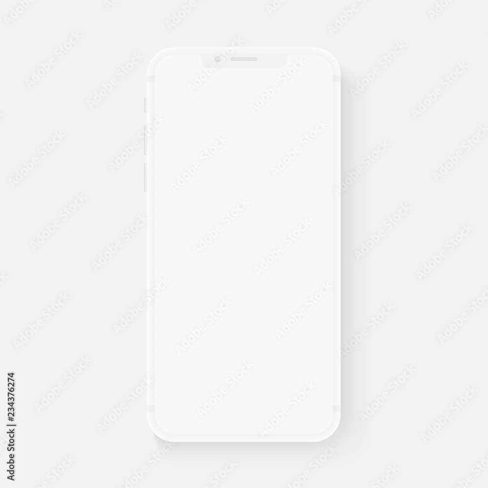 Leinwandbilder Totally soft realistic white vector smartphone. 3d realistic phone template for inserting any UI interface test or business presentation. Floating soft mock up design.