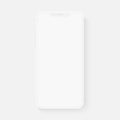 Totally soft realistic white vector smartphone. 3d realistic phone template for inserting any UI interface test or business presentation. Floating soft mock up design.