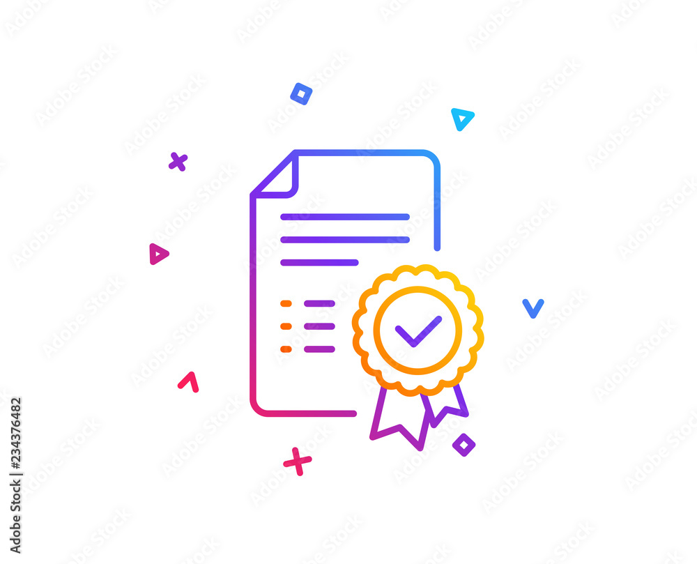 Poster certificate line icon. verified document sign. accepted or confirmed symbol. gradient line button. c